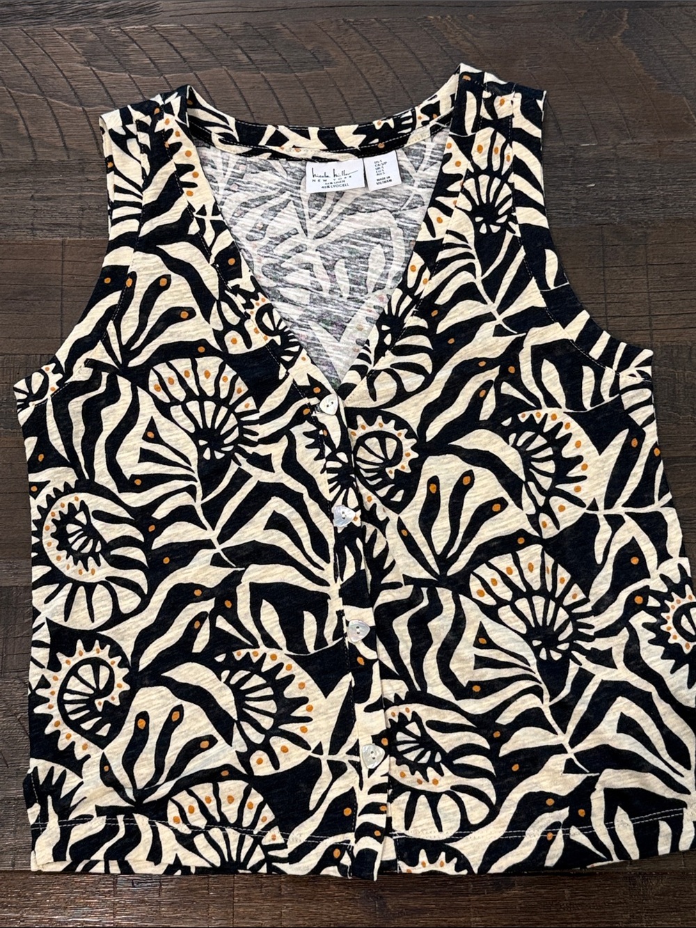 Nicole Miller New York Artsy Abstract Print Linen Button Front Sleeveless Top S - Picture 10 of 16